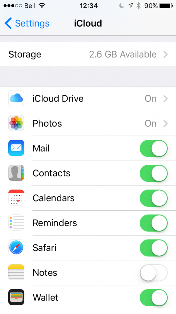 iCloud Settings Screen On iOS